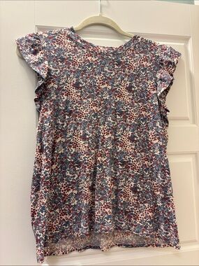 Nation LTD Floral Flutter Sleeve Top - Cream, Blue & Red